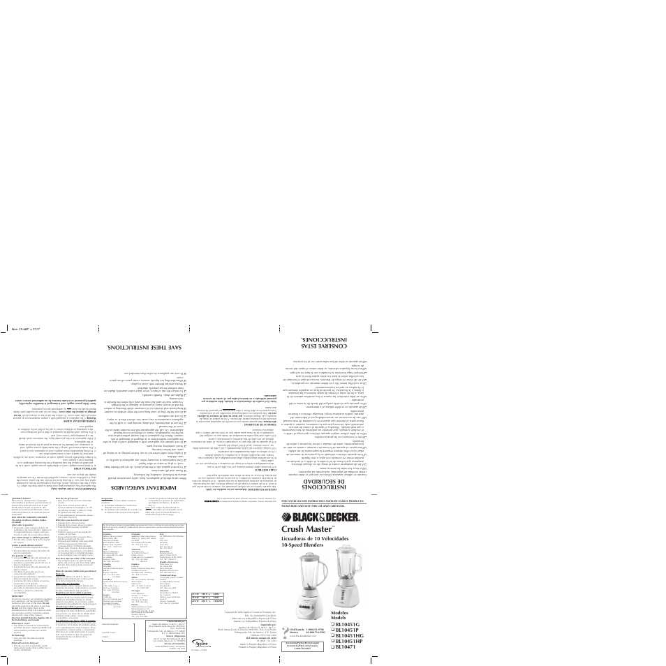 Black & Decker CRUSH MASTER BL10451HP User Manual | 2 pages