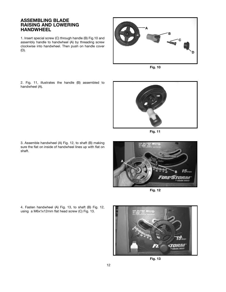 Assembling blade raising and lowering handwheel | Black & Decker FIRESTORM FS210LS User Manual | Page 12 / 68