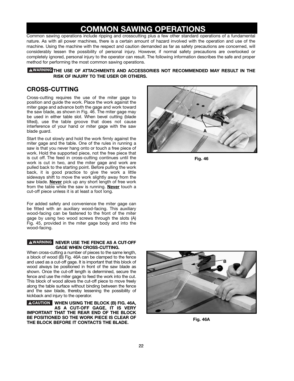 Common sawing operations, Cross-cutting | Black & Decker FIRESTORM FS210LS User Manual | Page 22 / 68