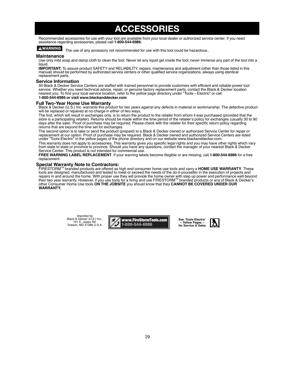 Accessories | Black & Decker FIRESTORM FS210LS User Manual | Page 29 / 68