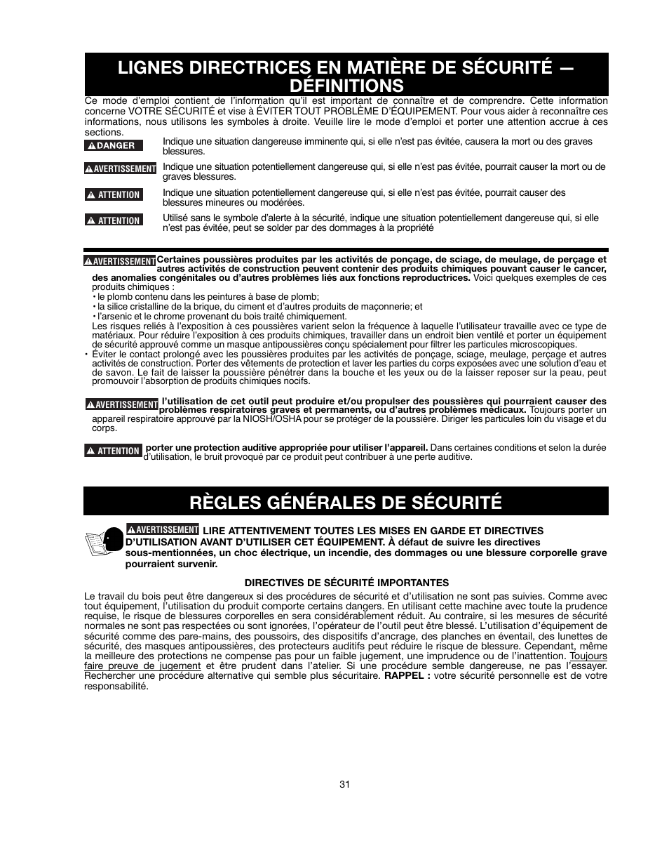 Règles générales de sécurité | Black & Decker FIRESTORM FS210LS User Manual | Page 31 / 68