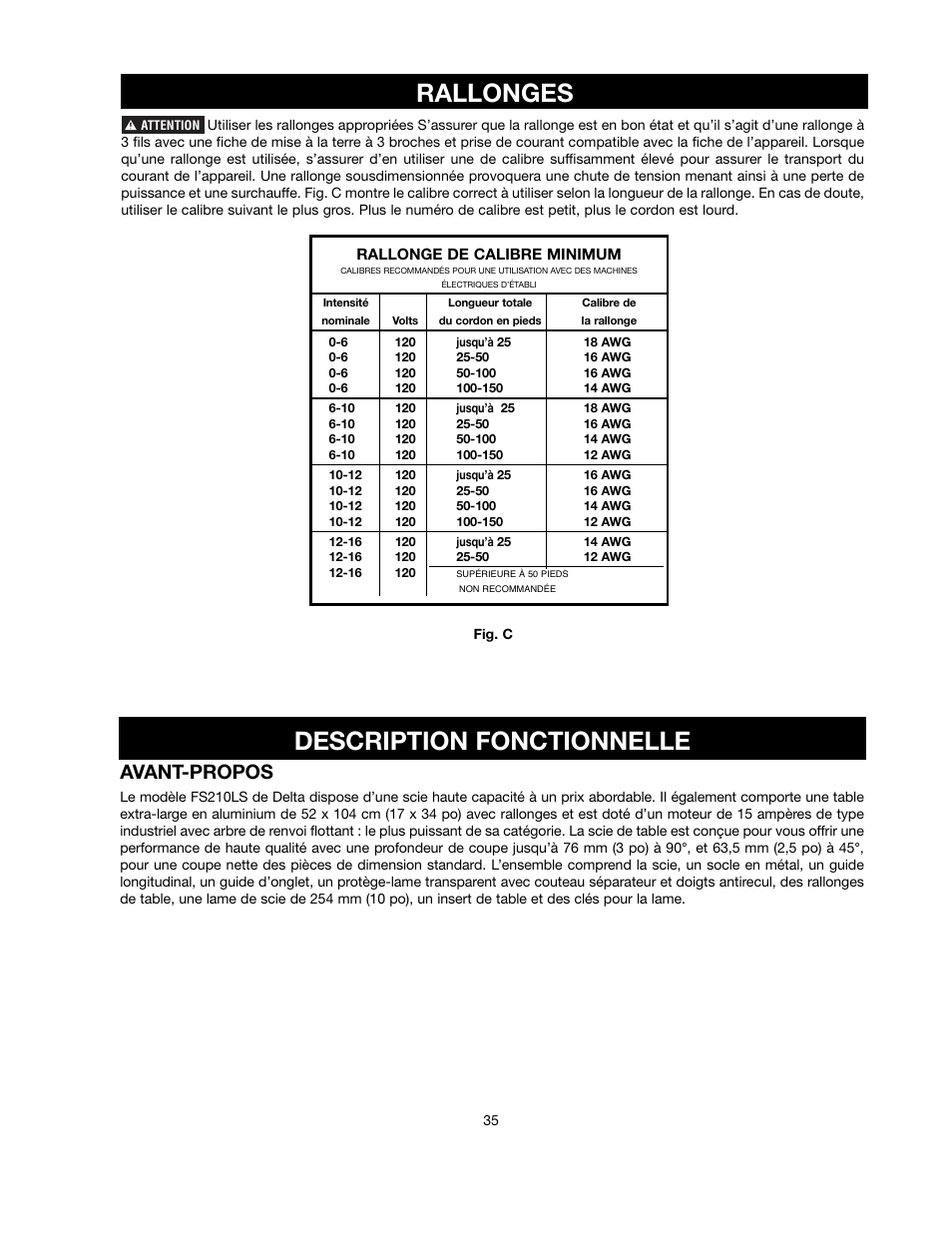 Rallonges, Description fonctionnelle, Avant-propos | Black & Decker FIRESTORM FS210LS User Manual | Page 35 / 68