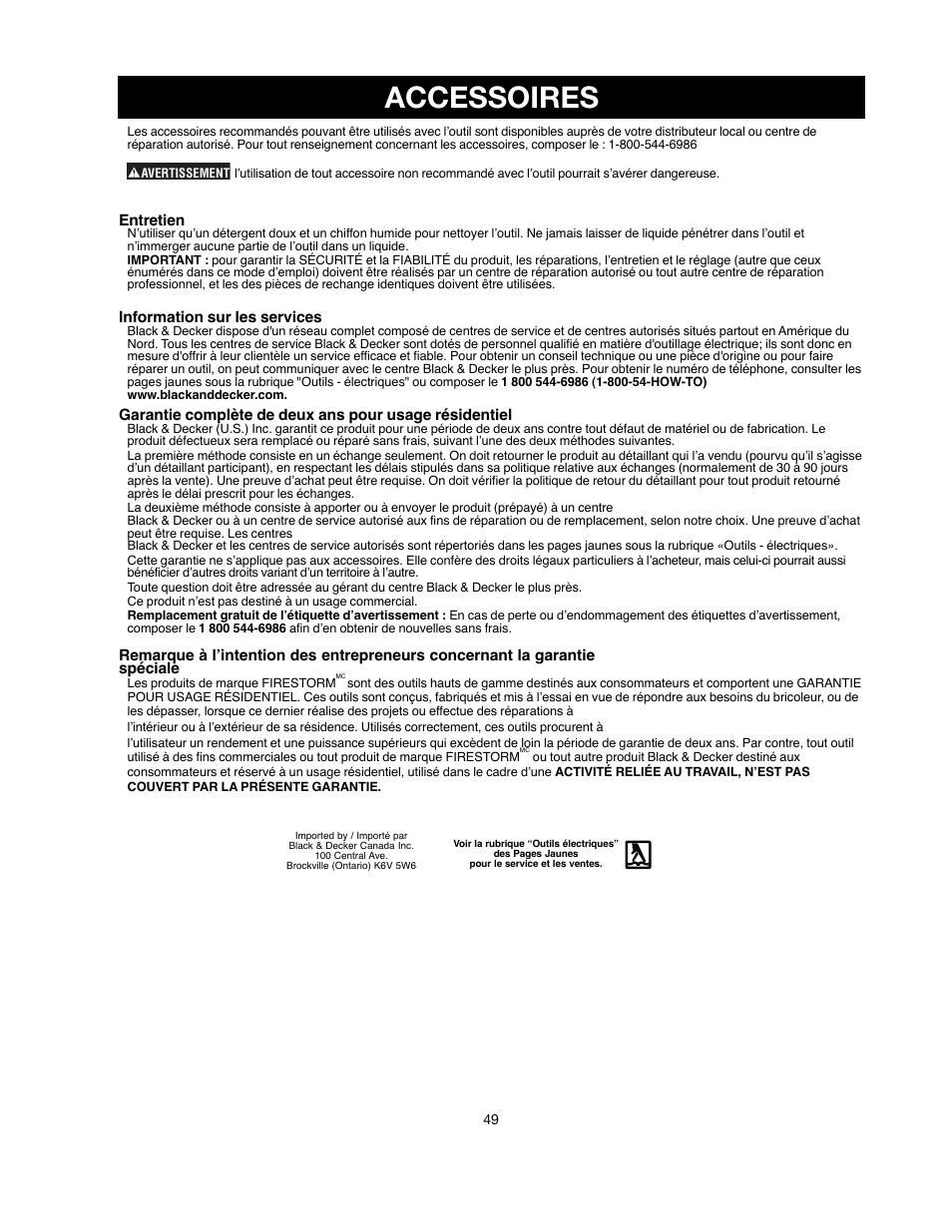 Accessoires | Black & Decker FIRESTORM FS210LS User Manual | Page 49 / 68