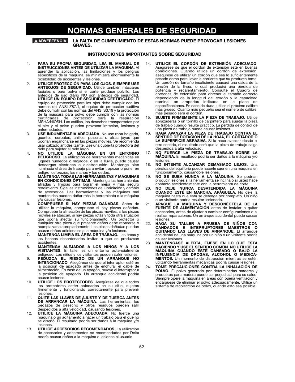 Normas generales de seguridad | Black & Decker FIRESTORM FS210LS User Manual | Page 52 / 68