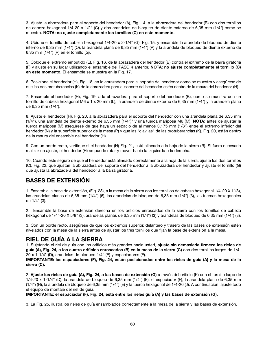 Bases de extensión, Riel de guía a la sierra | Black & Decker FIRESTORM FS210LS User Manual | Page 60 / 68