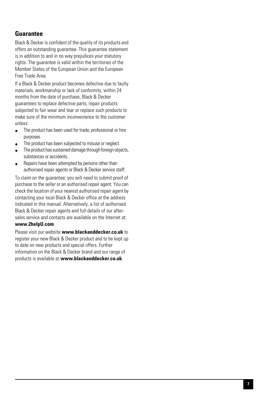 Guarantee | Black & Decker 90510288 User Manual | Page 7 / 12