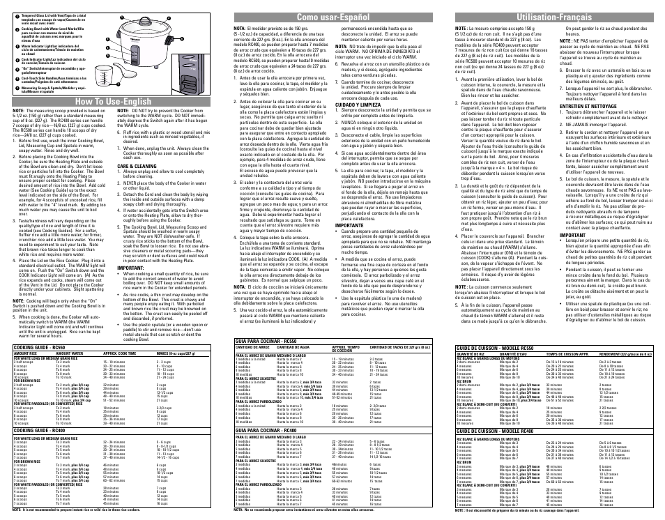 How to use, Como usar, Utilisation | How to use-english, Como usar-español utilisation-français | Black & Decker RC400/RC500 User Manual | Page 7 / 7