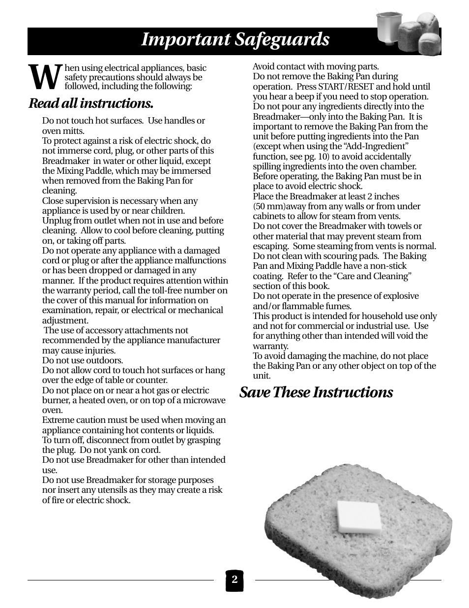 Important safeguards, Save these instructions, Read all instructions | Black & Decker B1561 User Manual | Page 2 / 36