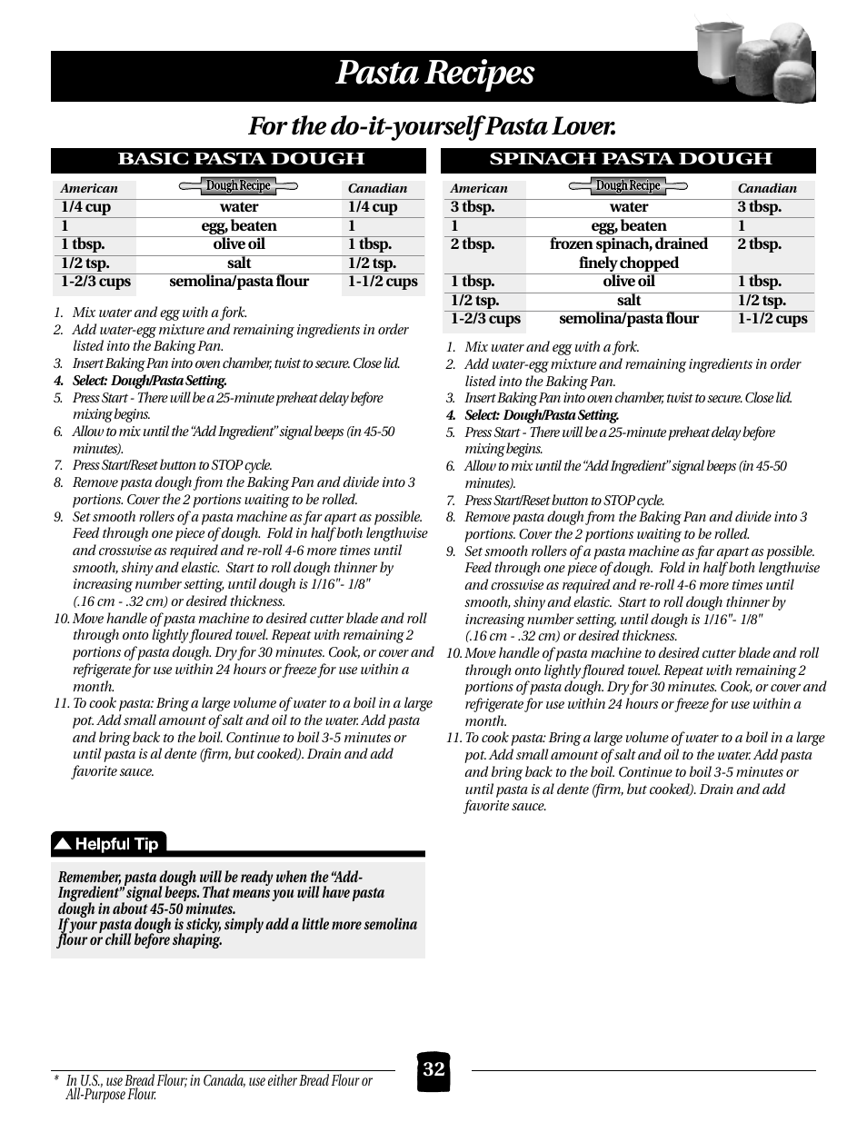 Pasta recipes, For the do-it-yourself pasta lover | Black & Decker B1561 User Manual | Page 32 / 36