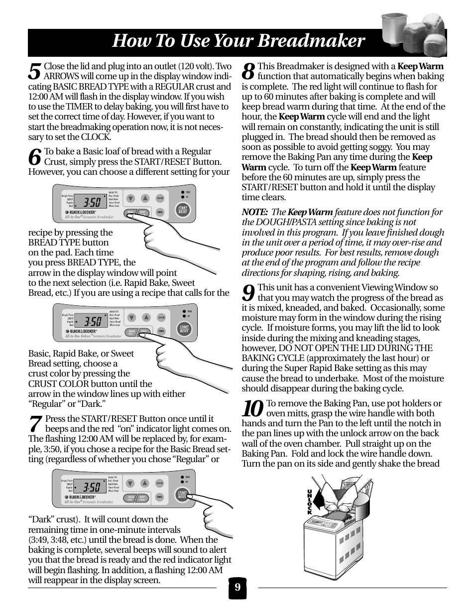 How to use your breadmaker | Black & Decker B1561 User Manual | Page 9 / 36