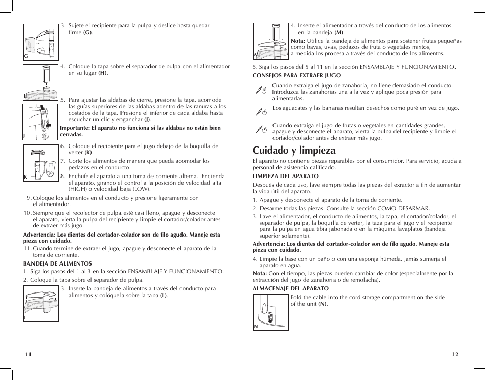 Cuidado y limpieza | Black & Decker JE2060 User Manual | Page 7 / 13