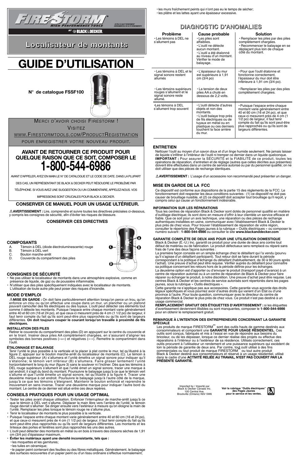 Guide d’utilisation | Black & Decker Fire Storm FSSF100 User Manual | Page 2 / 3
