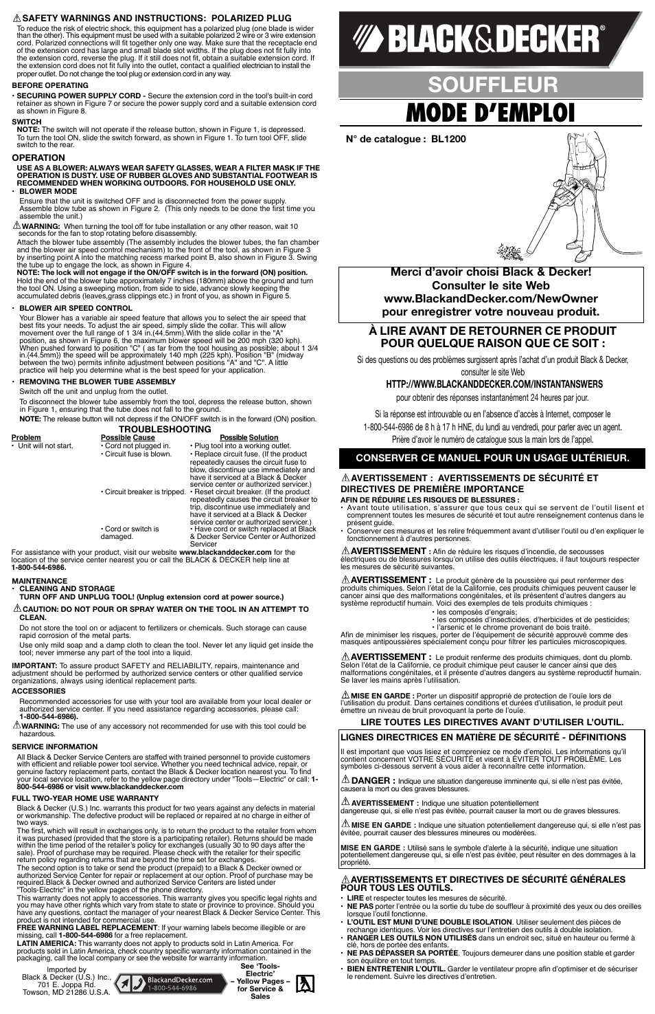 Mode d’emploi, Souffleur | Black & Decker 90551217 User Manual | Page 2 / 5