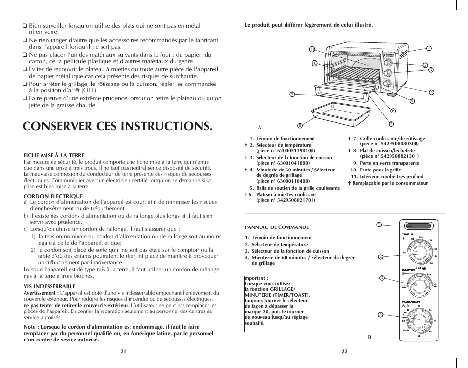 Conserver ces instructions | Black & Decker TRO4070 User Manual | Page 12 / 19