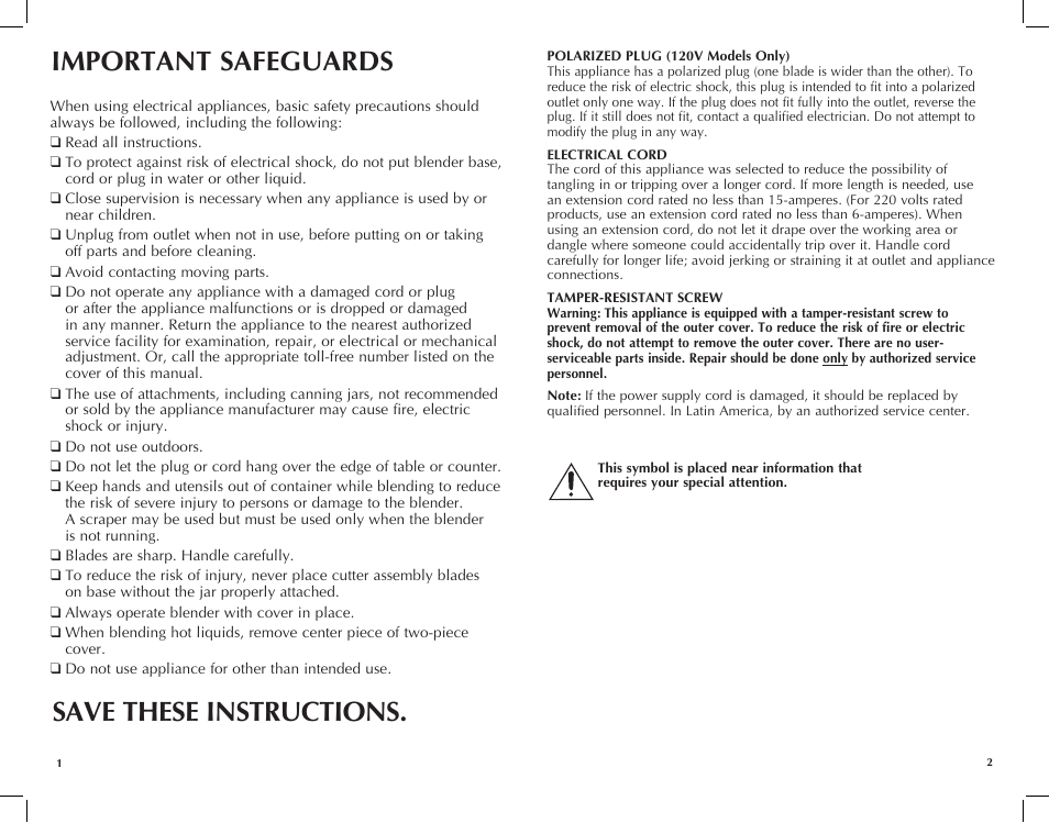 Important safeguards, Save these instructions | Black & Decker BLC12750HMS User Manual | Page 2 / 17