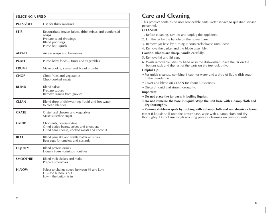 Care and cleaning | Black & Decker BLC12750HMS User Manual | Page 5 / 17