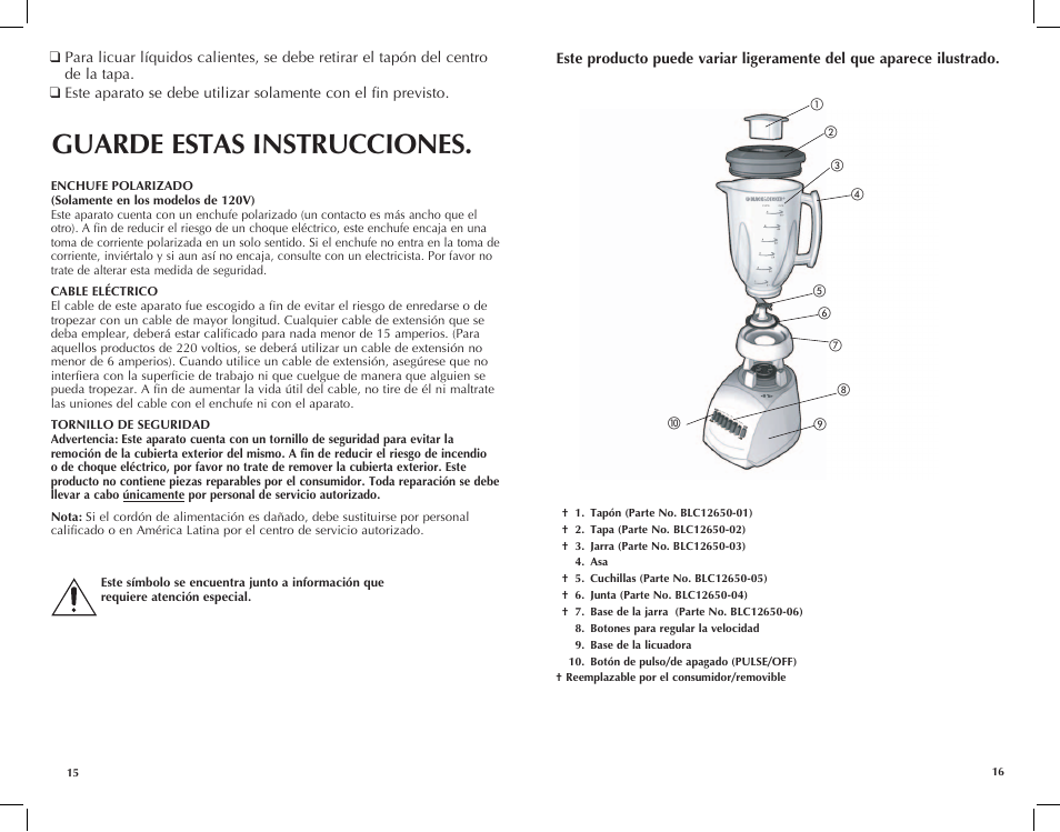 Guarde estas instrucciones | Black & Decker BLC12750HMS User Manual | Page 9 / 17