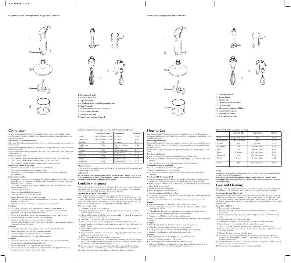 Cómo usar, How to use, Cuidado y limpieza | Care and cleaning | Black & Decker BDSB34-CL User Manual | Page 2 / 2