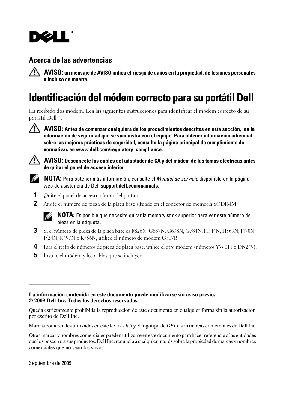 Acerca de las advertencias | Dell Latitude E6400 ATG (Mid 2008) User Manual | Page 6 / 6