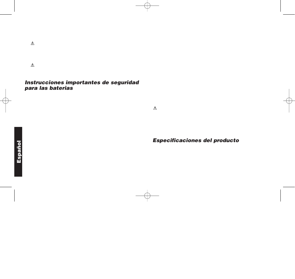 Especificaciones del producto, Español | Black & Decker DW901 User Manual | Page 21 / 26