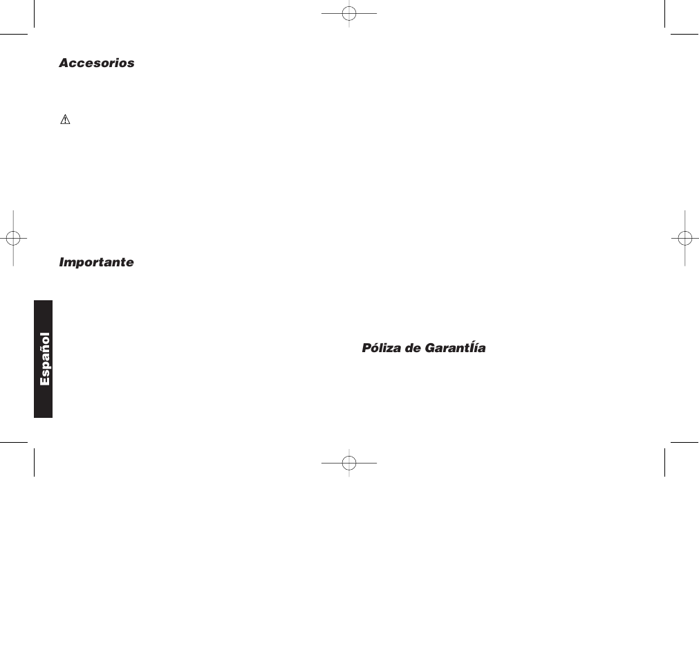 Póliza de garantíía, Accesorios, Importante | Español | Black & Decker DW901 User Manual | Page 25 / 26