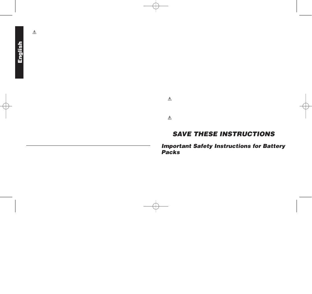 Save these instructions, Important safety instructions for battery packs, English | Black & Decker DW901 User Manual | Page 5 / 26