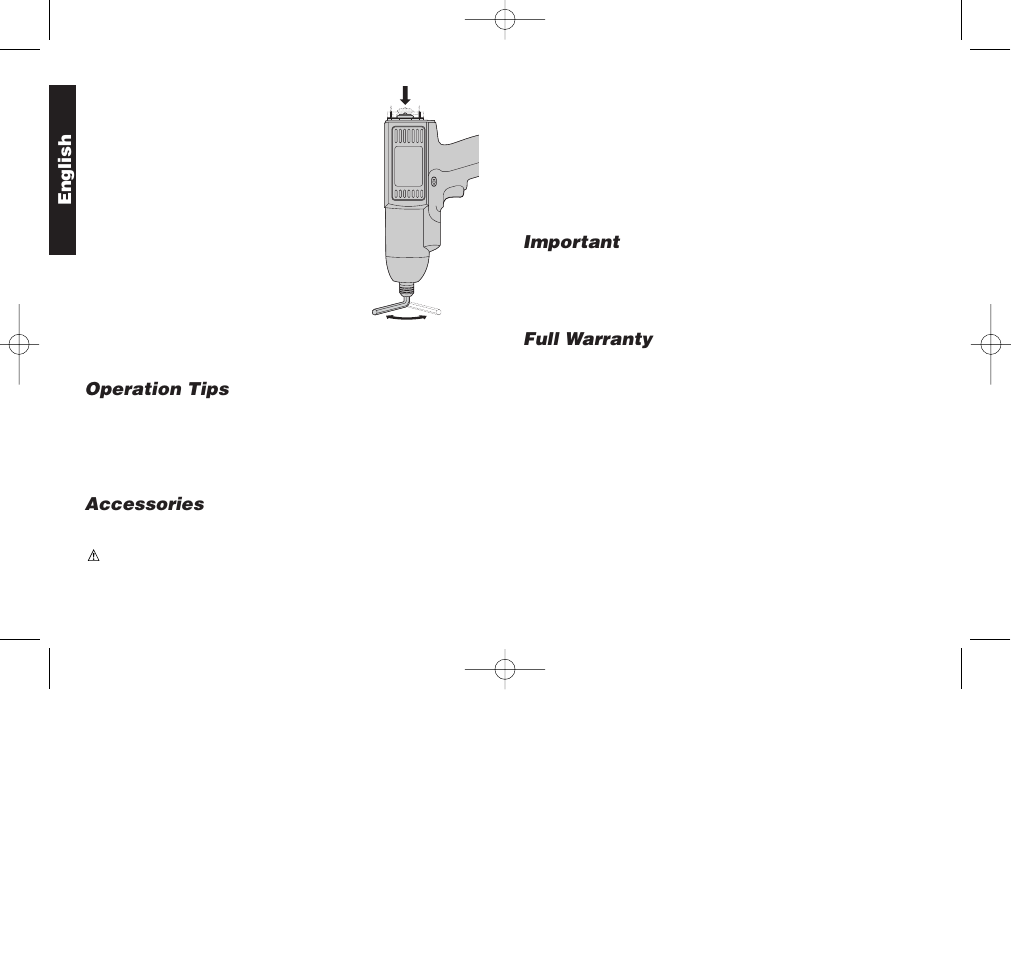 Operation tips, Accessories, English | Important, Full warranty | Black & Decker DW901 User Manual | Page 9 / 26