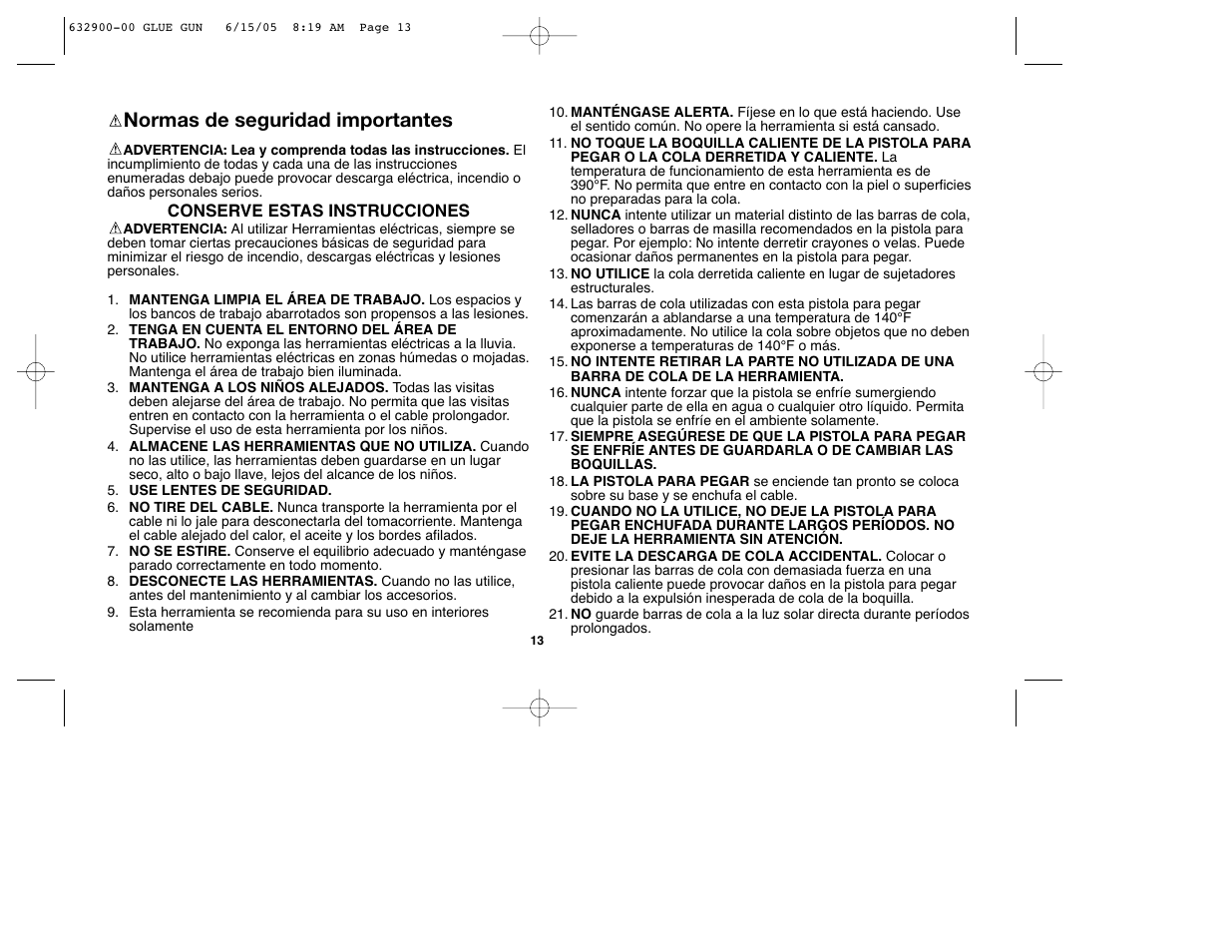 Normas de seguridad importantes | Black & Decker GG500S User Manual | Page 13 / 18