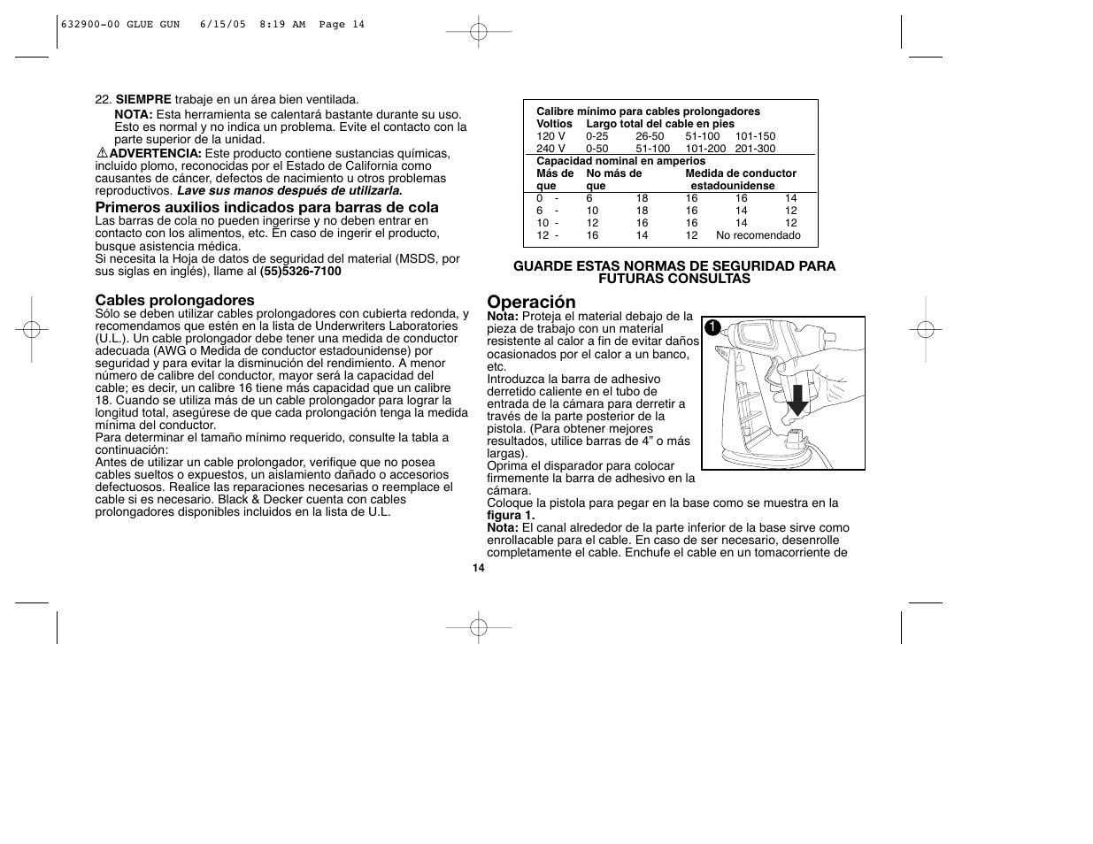 Operación | Black & Decker GG500S User Manual | Page 14 / 18