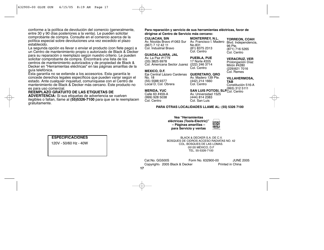 Black & Decker GG500S User Manual | Page 17 / 18