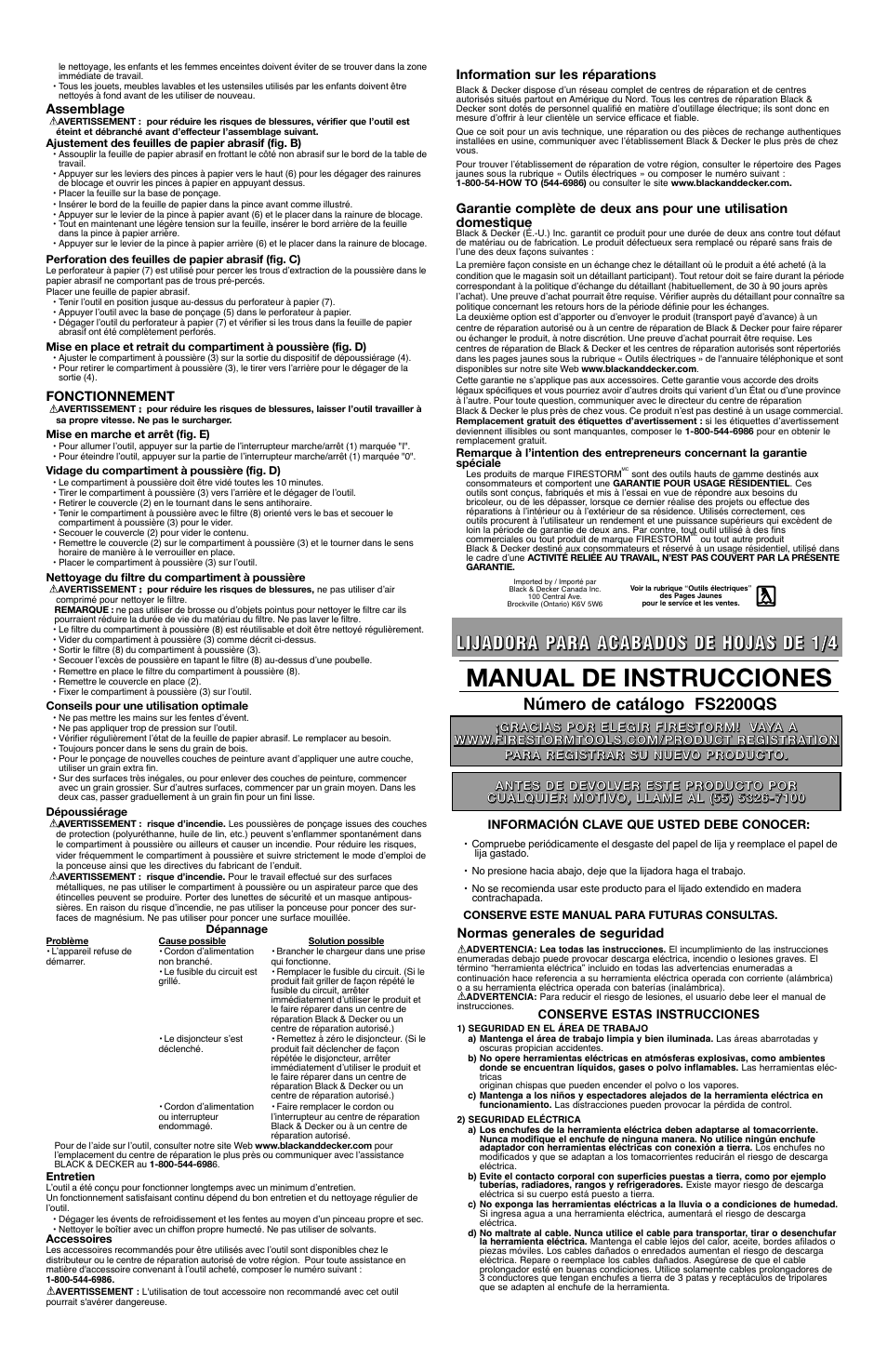 Manual de instrucciones | Black & Decker Fire Storm FS2200QS User Manual | Page 4 / 6