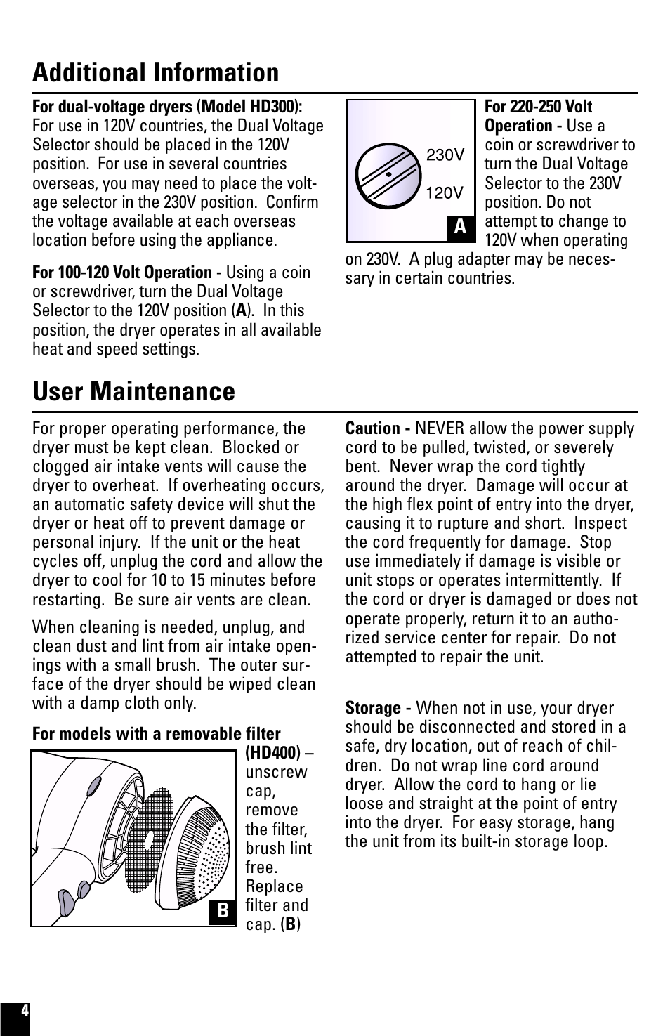 Additional information user maintenance | Black & Decker HD200 User Manual | Page 4 / 8