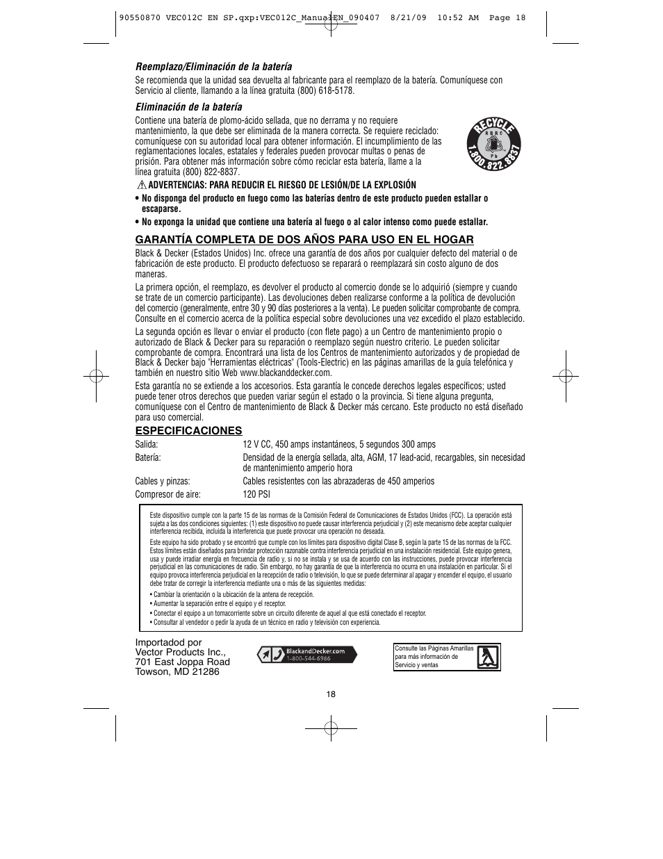 Black & Decker Start-It VEC012C User Manual | Page 19 / 19