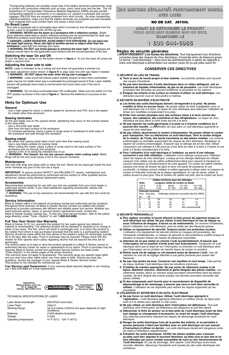 Black & Decker JS700L User Manual | Page 3 / 7