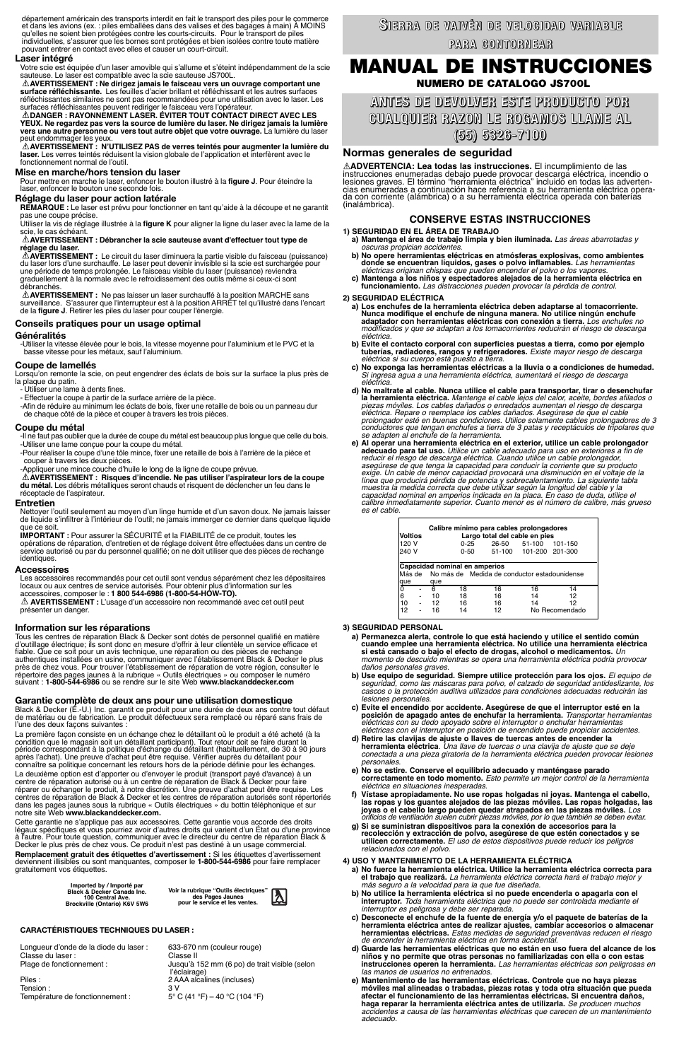 Manual de instrucciones | Black & Decker JS700L User Manual | Page 5 / 7