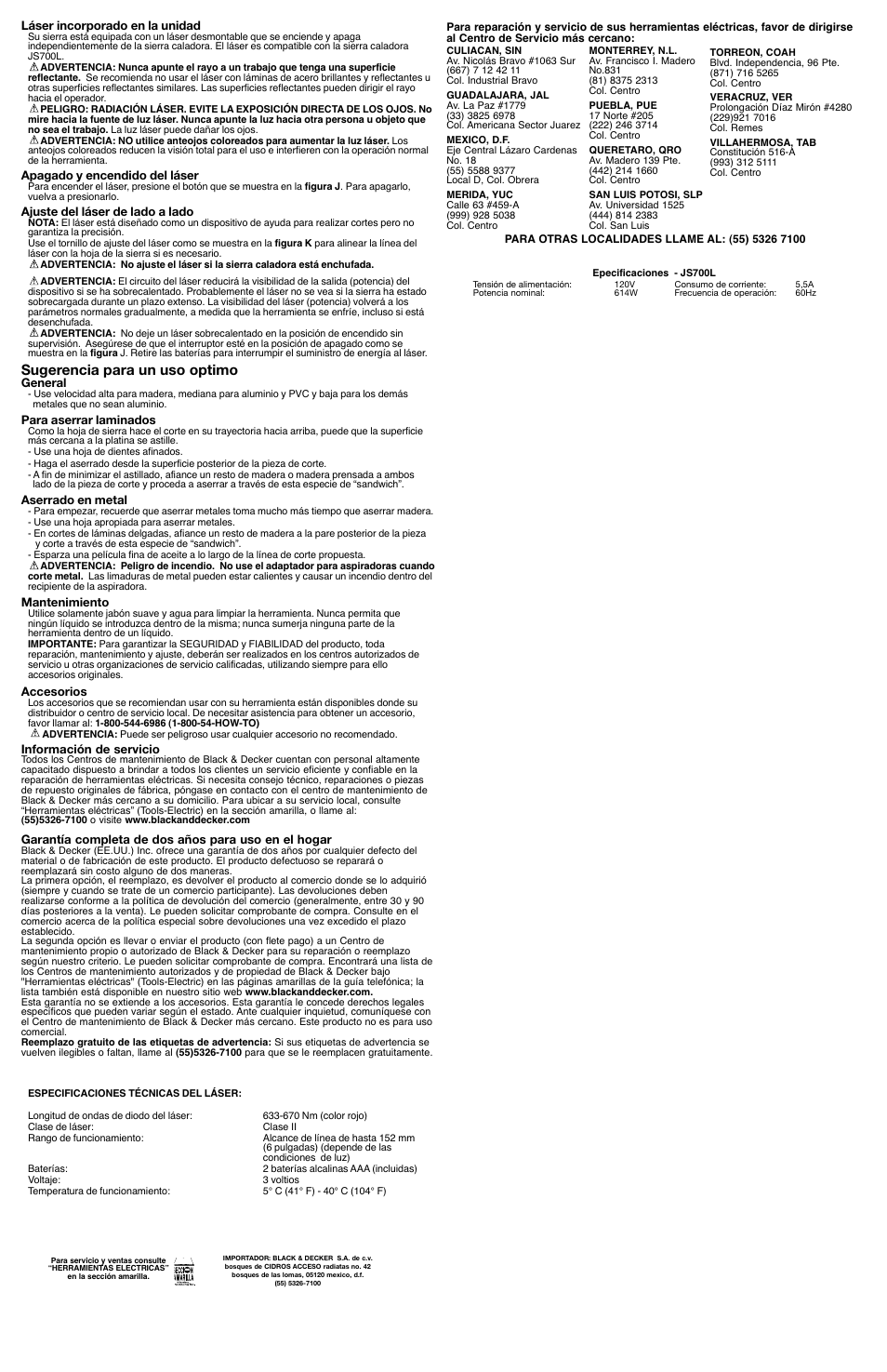 Sugerencia para un uso optimo | Black & Decker JS700L User Manual | Page 7 / 7