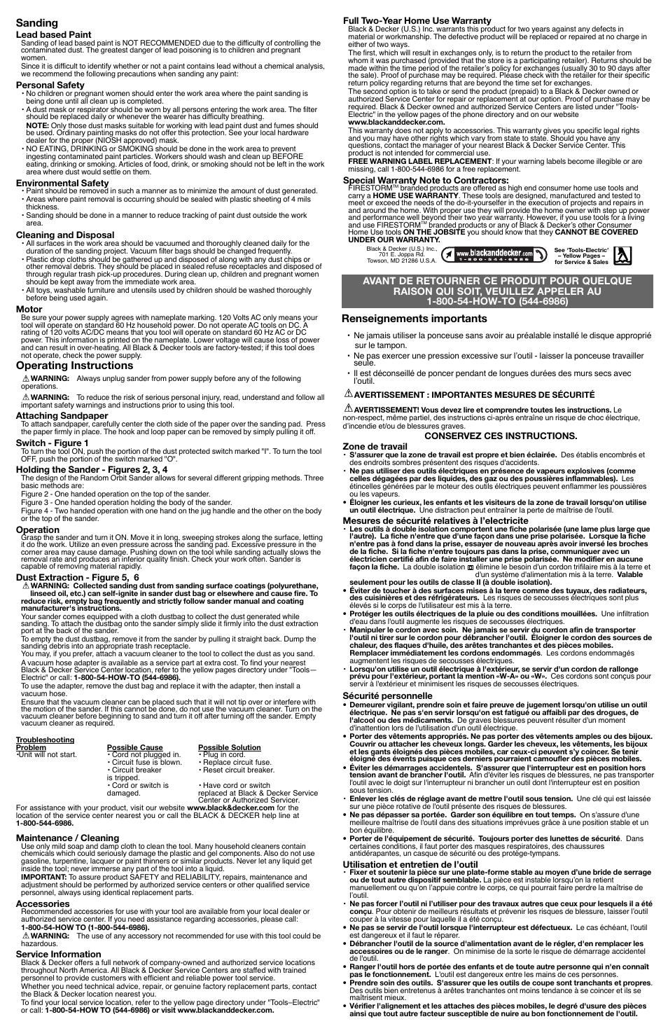 Sanding, Operating instructions, Renseignements importants | Black & Decker Fire Storm FS3000ROS User Manual | Page 2 / 5