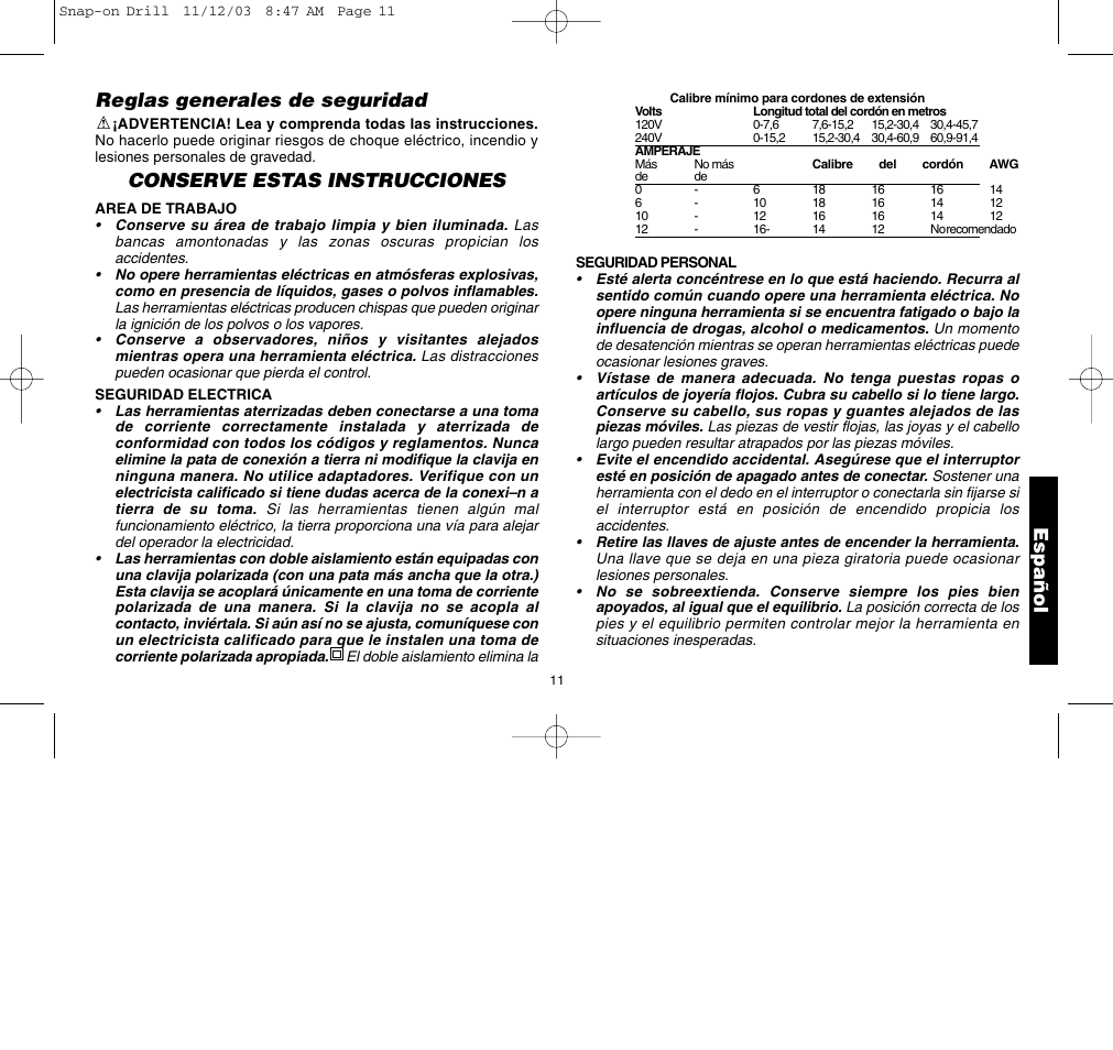 Español reglas generales de seguridad, Conserve estas instrucciones | Black & Decker ET1265 User Manual | Page 15 / 21