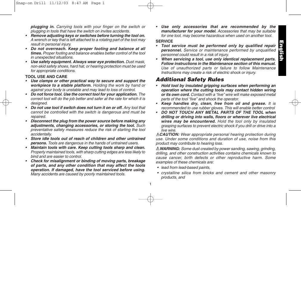 Additional safety rules, English | Black & Decker ET1265 User Manual | Page 5 / 21