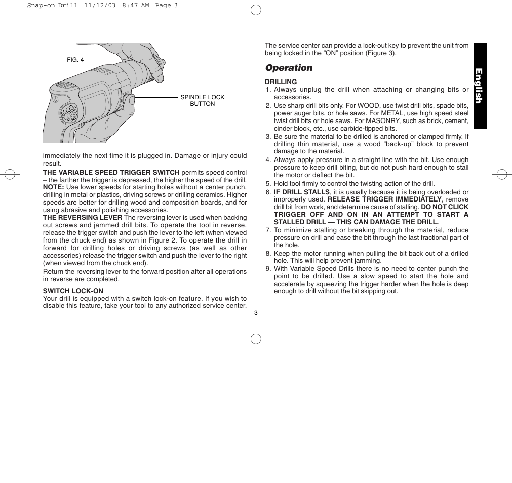 Operation, English | Black & Decker ET1265 User Manual | Page 7 / 21