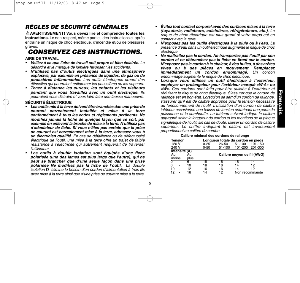 Conservez ces instructions, Français règles de sécurité générales | Black & Decker ET1265 User Manual | Page 9 / 21