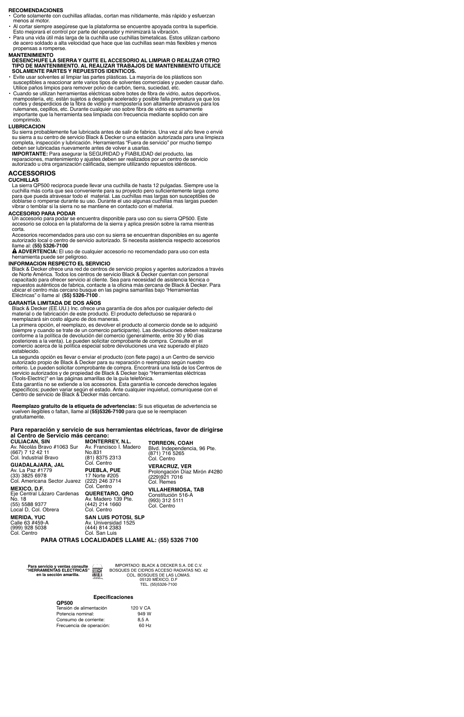 Black & Decker Quantum Pro QP500 User Manual | Page 5 / 5