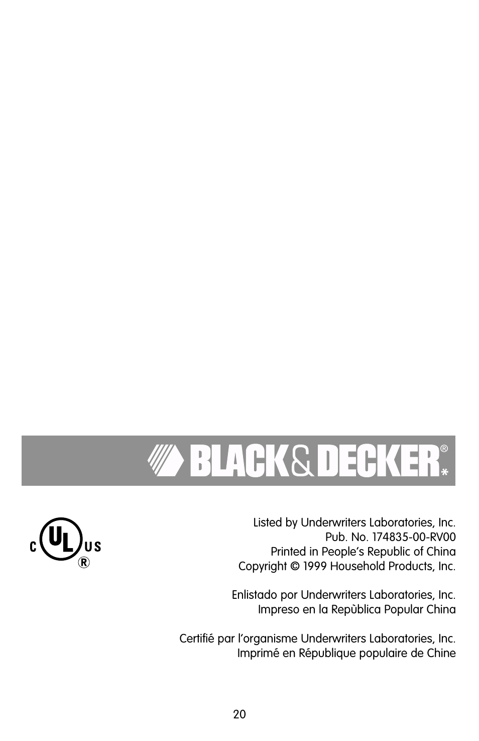 Trademark | Black & Decker KEC500 User Manual | Page 20 / 20
