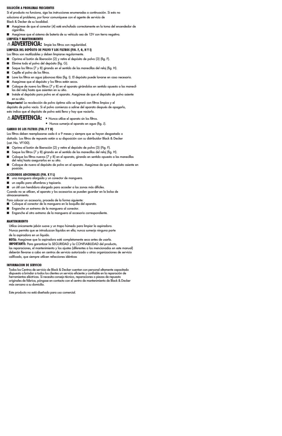 Advertencia | Black & Decker AV1500LA User Manual | Page 2 / 4