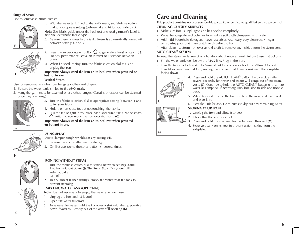 Care and cleaning | Black & Decker First Impressions ICR517 User Manual | Page 4 / 13