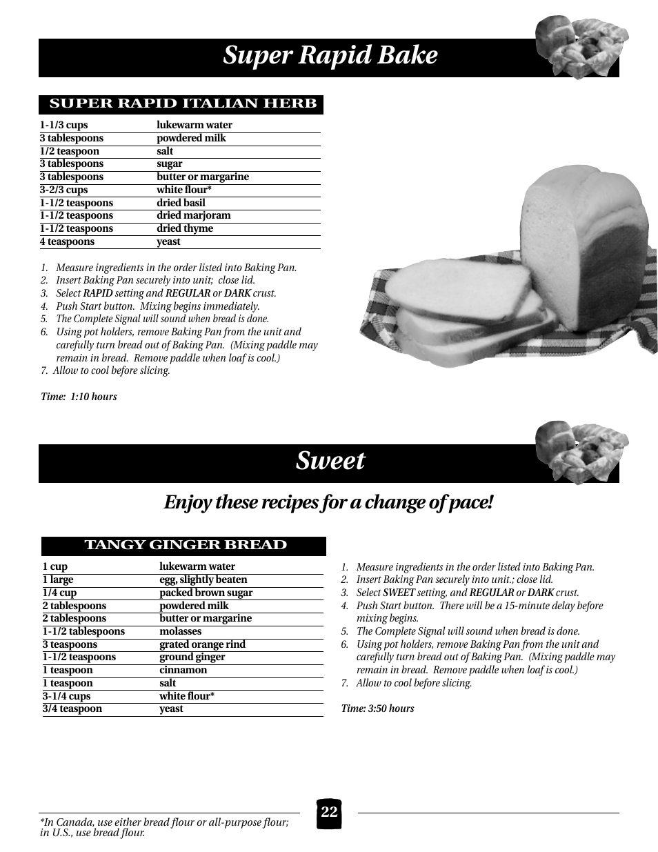 Super rapid bake, Sweet, Enjoy these recipes for a change of pace | Black & Decker B2000 User Manual | Page 22 / 32