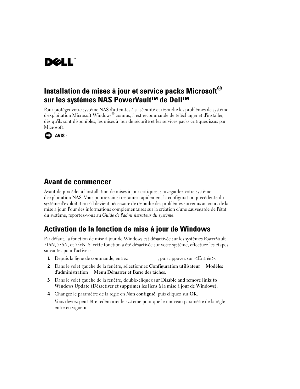 French, Avant de commencer, Sur les systèmes nas powervault™ de dell | Dell PowerVault 715N (Rackmount NAS Appliance) User Manual | Page 3 / 10