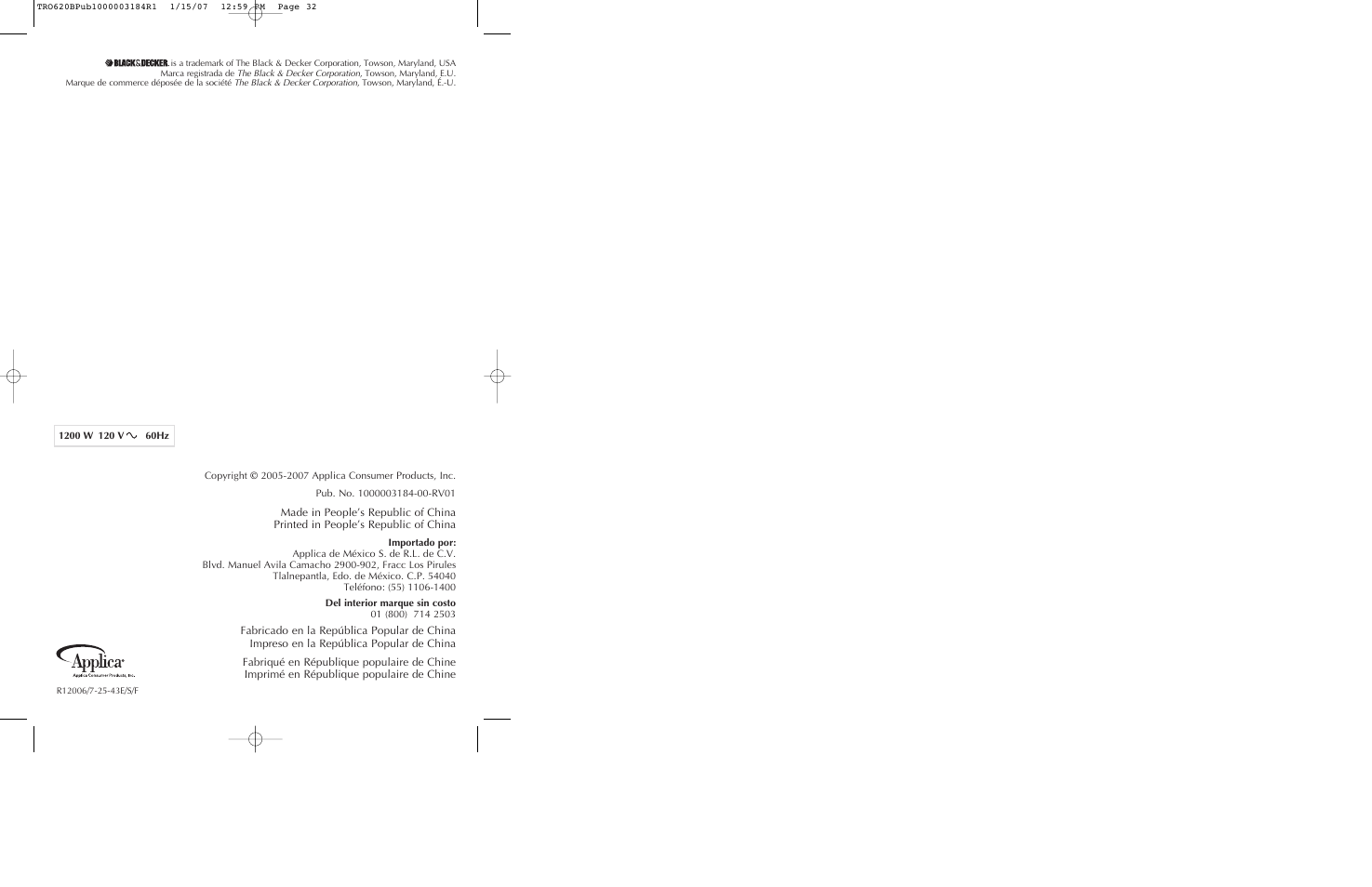 Black & Decker TRO620 User Manual | Page 17 / 17