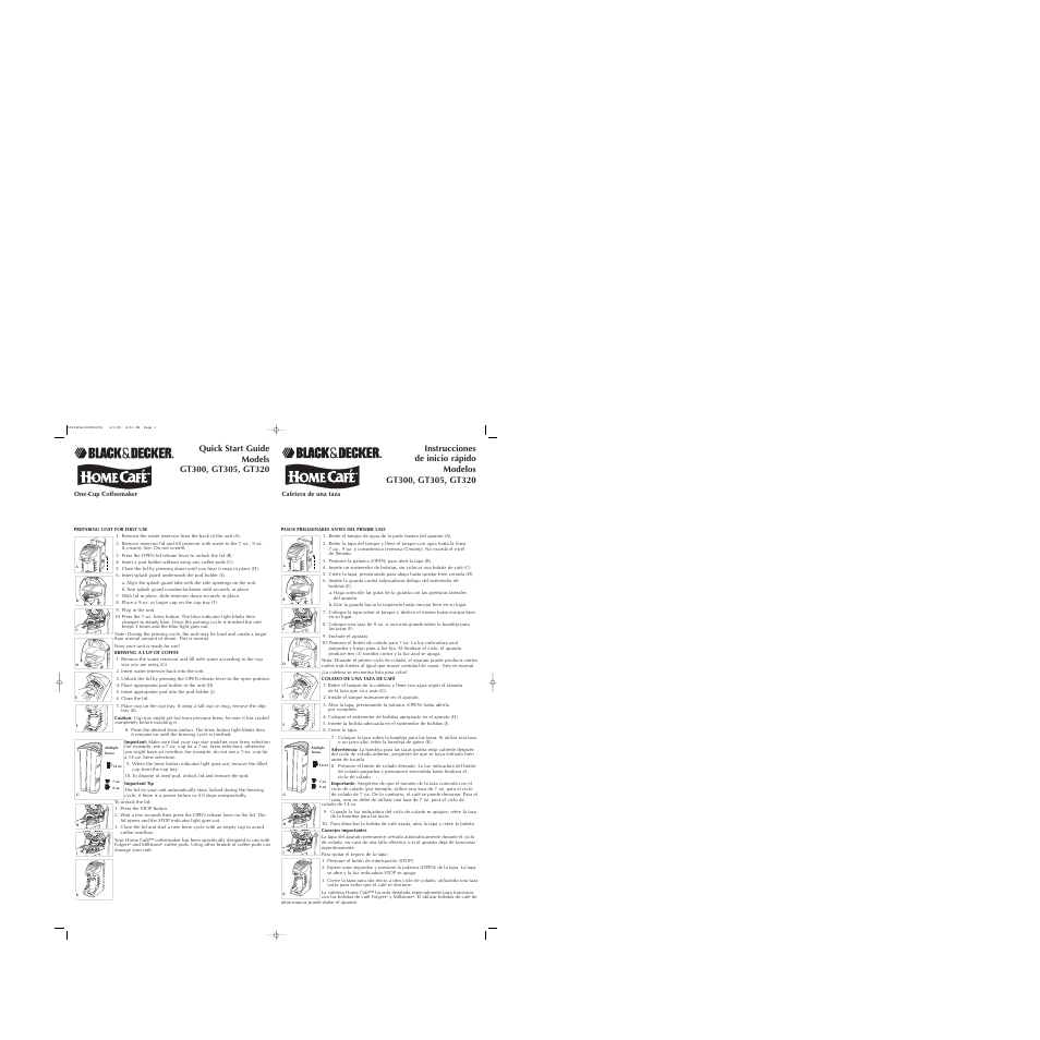 Black & Decker HOME CAFE GT320 User Manual | 2 pages