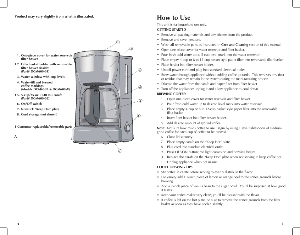 How to use | Black & Decker DCM600W User Manual | Page 3 / 13